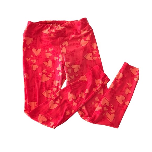 Lularoe Leggings red on red pink hearts - Picture 1 of 5